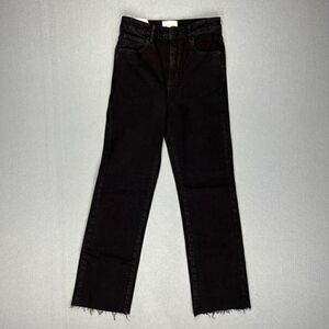 Abrand Jeans Womens 8 /26 High Cropped Boot Black Denim Stretch Raw Hem NWT New